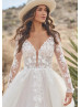 Long Sleeves Ivory 3D Lace Tulle Modern Wedding Dress